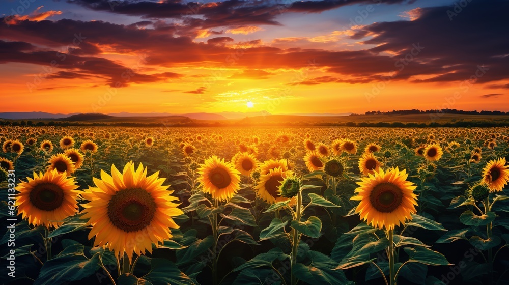 Sunflower fields, contemporary art, poetic scenery background, generative ai