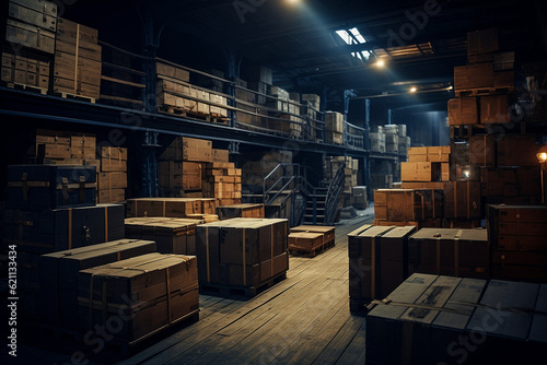 Industrial interior of an old factory warehouse.