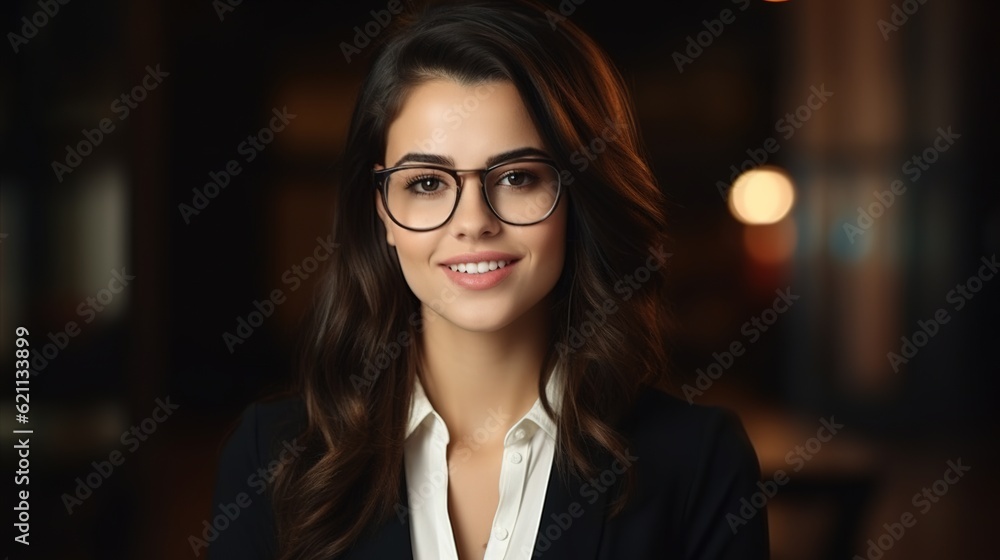portrait of a business woman wearing glasses in close-up portrait of a business woman wearing glasses in close-up