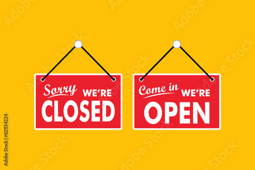 Lettering were open closed vintage grunge style vector template