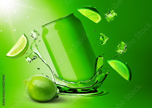 Dynamic Mockup Template Render of Soda Drink Can Advertisement Splashing in the Cool Brisk Water (Lime Flavor)