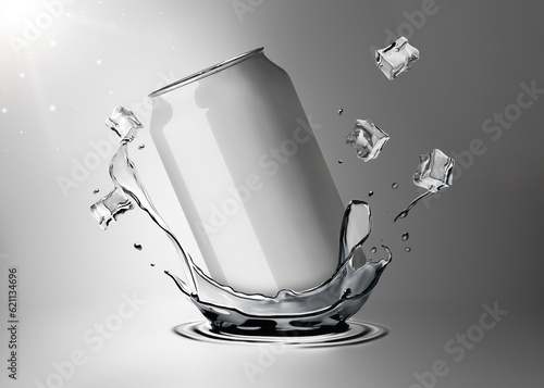 Dynamic Mockup Template Renderof Soda Drink Can Advertisement Splashing in the Cool Brisk Water (No Flavor)