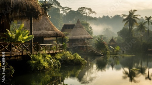 World inspired by the Amazon rainforest, with lush greenery, exotic wildlife, and tribal communities