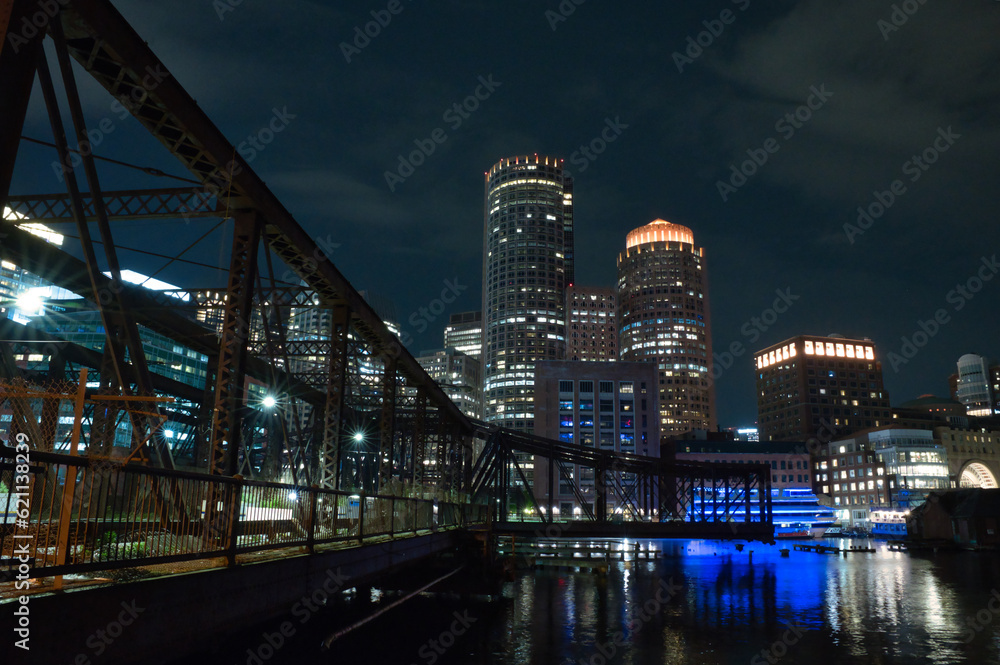 night view of boston harbor