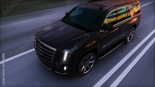 big black luxury car on highway. Very fast driving.