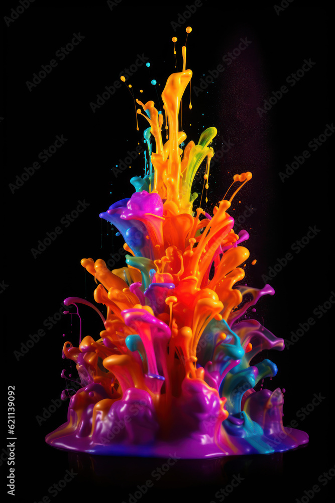 Fototapeta premium Multicolored neon ink on black background 