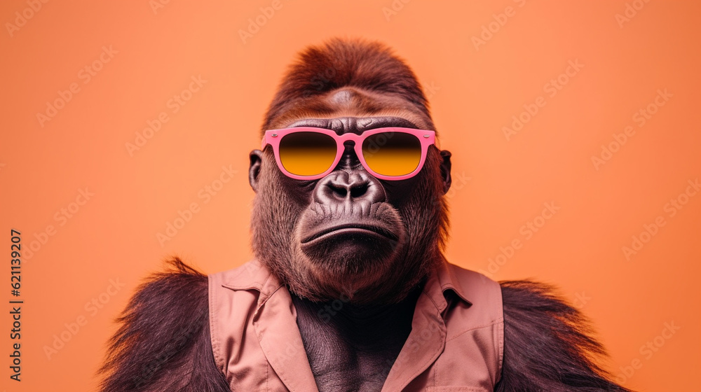 Generative AI, Cool Gorilla: Stylish Sunglasses on a Pastel Paradise Generative AI, Cool Gorilla: Stylish Sunglasses on a Pastel Paradise