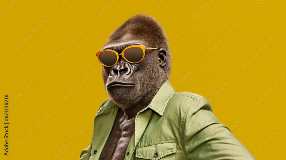 Generative AI, Cool Gorilla: Stylish Sunglasses on a Pastel Paradise Generative AI, Cool Gorilla: Stylish Sunglasses on a Pastel Paradise