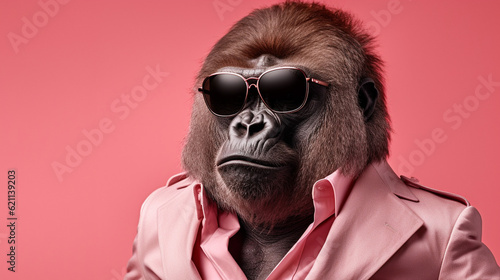 Generative AI, Cool Gorilla: Stylish Sunglasses on a Pastel Paradise