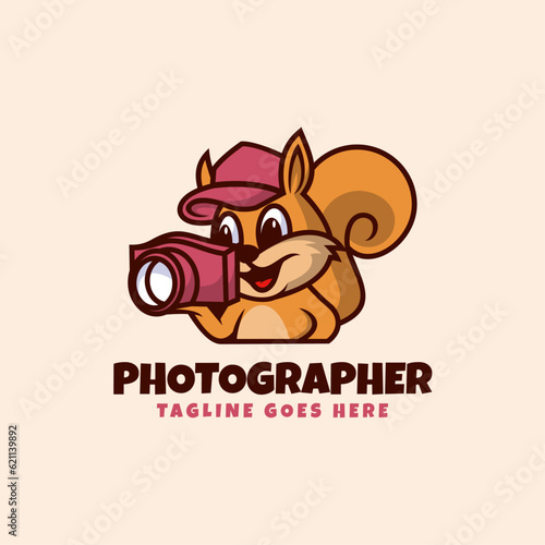 Vector Logo Illustration Photographer Mascot Cartoon Style.