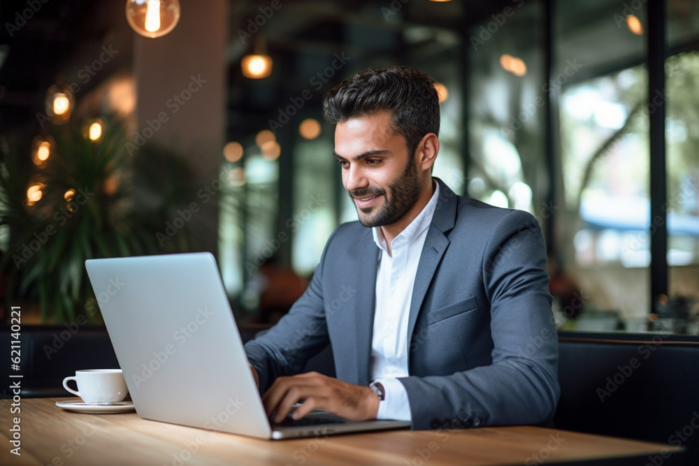 Modern office Businessman Works on Laptop Modern office Businessman Works on Laptop