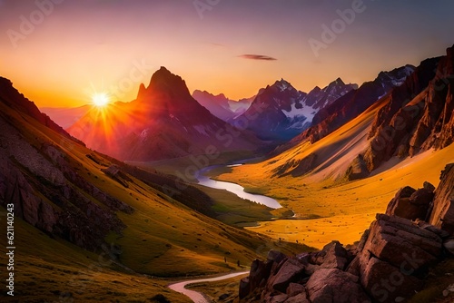 sunrise in the mountains, beautiful wallpapers, textures and backgrounds - Generative AI