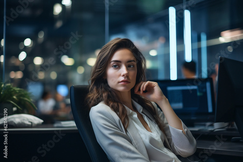 young white woman in modern workplace
