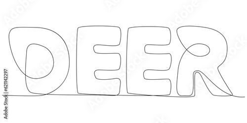 One continuous line of Deer word. Thin Line Illustration vector concept. Contour Drawing Creative ideas.