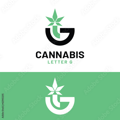 Letter Initial G Cannabis in Modern Minimalist Style for Cannabis Hashish Weed Marijuana Hemp Plant Business Brand Company Shop Logo Design Template.