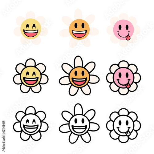 Retro Flower Smiley Face Sets
