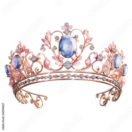 a bridal tiara in watercolor style isolated on a transparent background, generative ai