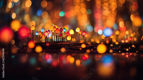 An enchanting image capturing the beauty of Christmas bokeh, with twinkling lights in soft focus, evoking a sense of warmth and joy during the holiday season. Generative AI