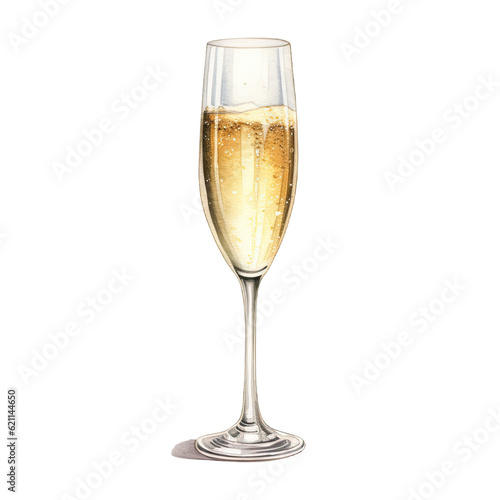 a champagne flute in watercolor style isolated on a transparent background, generative ai