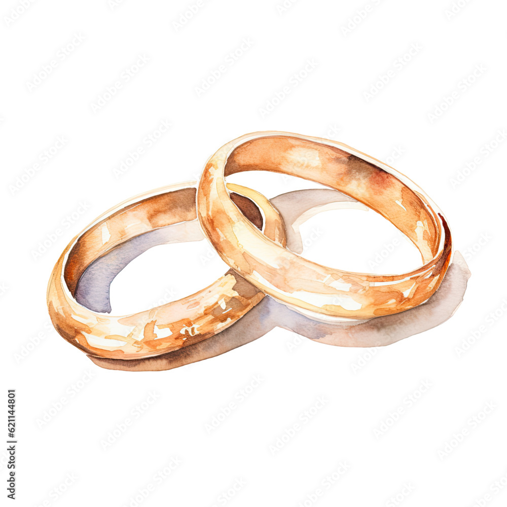a pair of wedding rings in watercolor style isolated on a transparent background, generative ai a pair of wedding rings in watercolor style isolated on a transparent background, generative ai