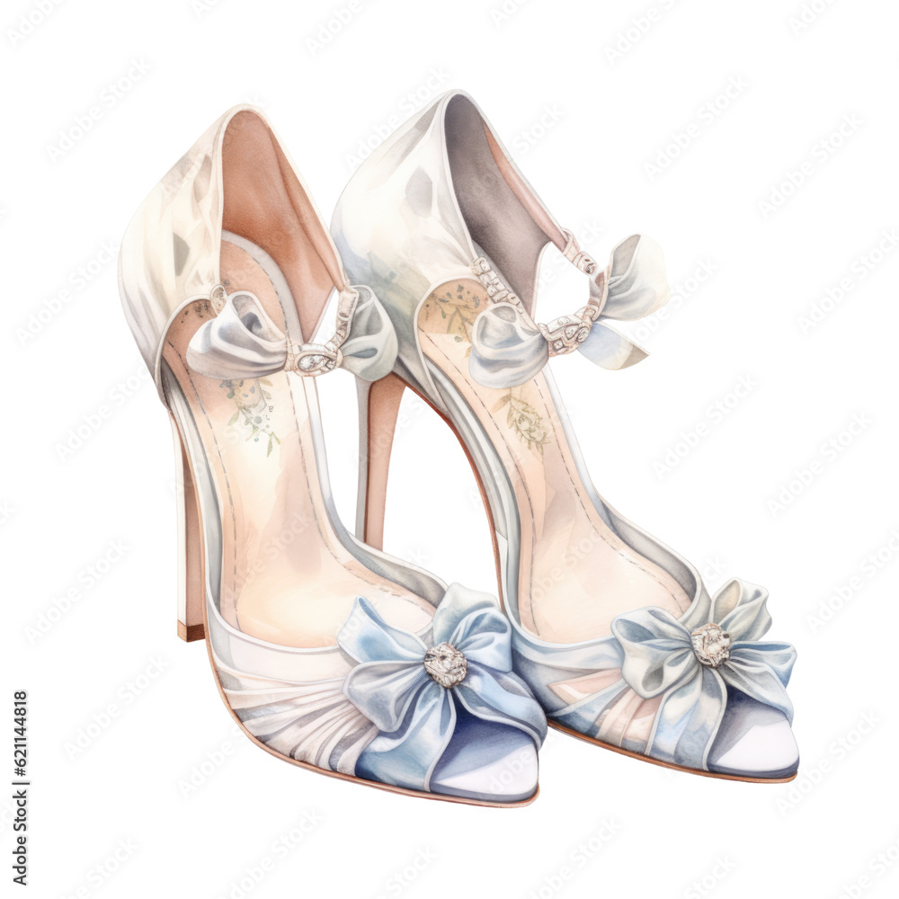 Obraz premium a pair of wedding shoes in watercolor style isolated on a transparent background, generative ai