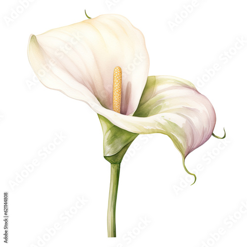 Valokuvatapetti a single wedding calla lily in watercolor style isolated on a transparent backgr