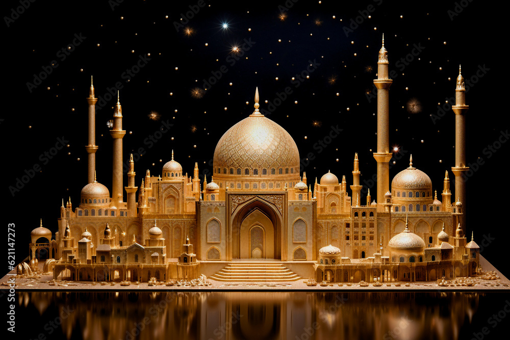 The symbol of Islam Eid golden mosque, Generative Ai
