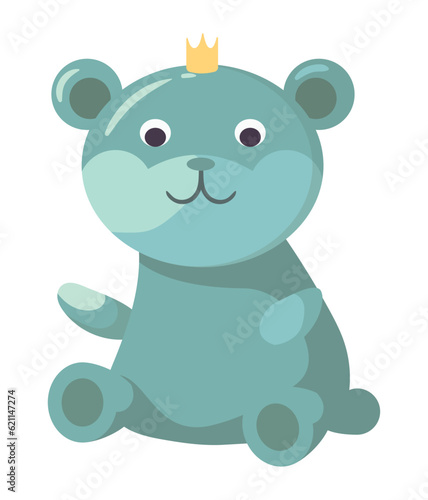 Cute cartoon bear with crown animal sitting