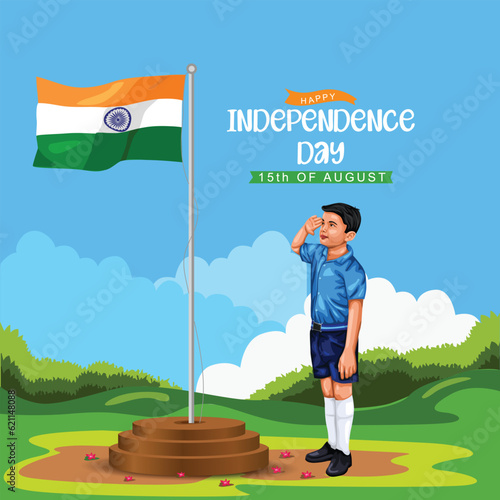 happy independence day India. Indian student saluting flag of India. abstract vector illustration design flyer