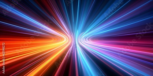 abstract background with colorful spectrum. Bright neon rays and glowing lines, AI Generative
