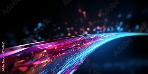 abstract neon arrow. Speed and technology concept. Glowing pink blue lines and bokeh lights, AI Generative