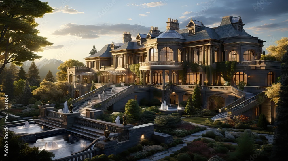 A luxurious, classic-style mansion. Generative AI