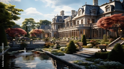 A luxurious, classic-style mansion. Generative AI