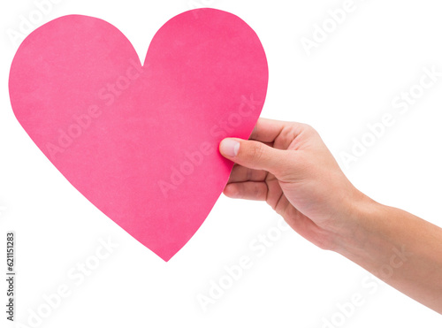 Digital png illustration of hand holding pink heart on transparent background