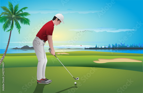 playing golf by the sea