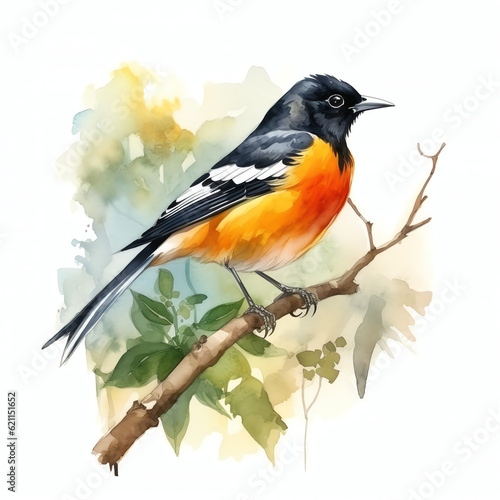 Vibrant Watercolor Baltimore Oriole: Beauty in the Forest