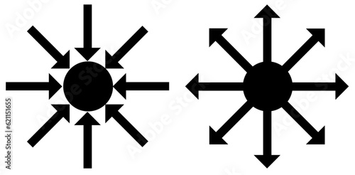 集中　膨張　圧力　拡散　発散　放射　帰納法　演繹法　矢印　イラスト