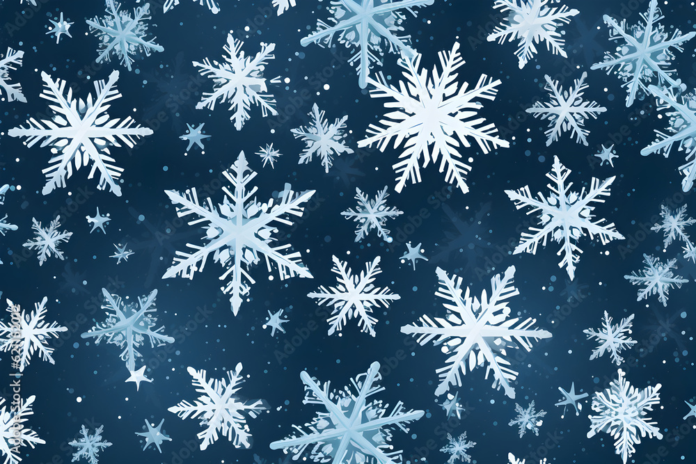 Snowflakes pattern on dark blue background. Christmas or winter card. Holiday concept. Generated ai Snowflakes pattern on dark blue background. Christmas or winter card. Holiday concept. Generated ai