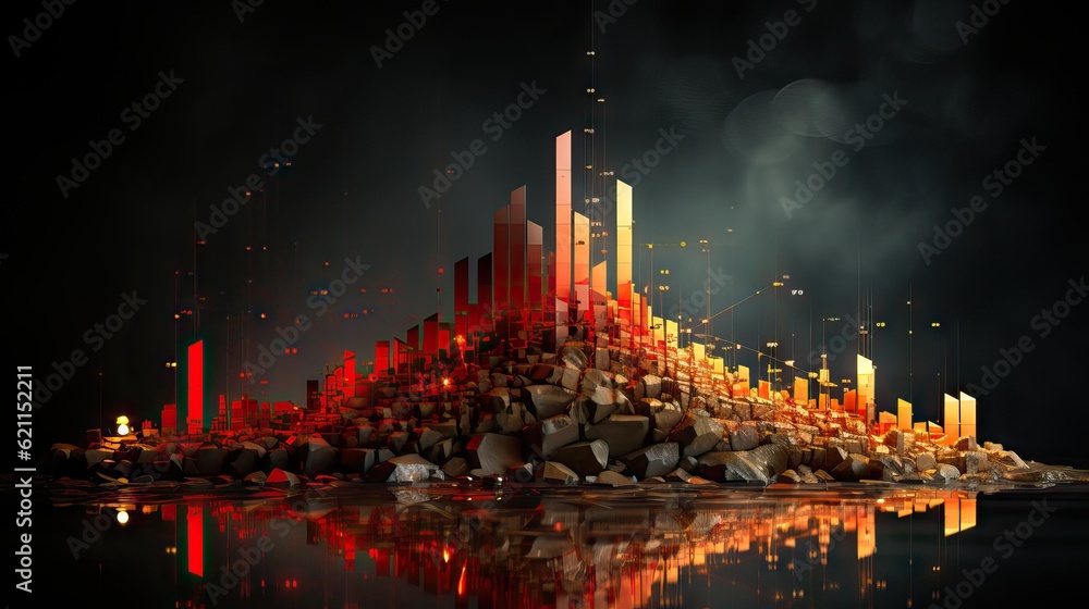 A 3D representation of financial graphs, with price fluctuations and results. Generative AI A 3D representation of financial graphs, with price fluctuations and results. Generative AI