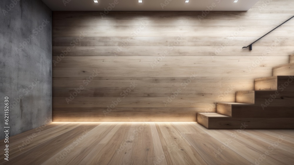 empty room interior finishing with wooden wall and floor wood plank ...
