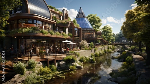 A community of luxurious and eco-friendly homes  surrounded by greenery. Generative AI
