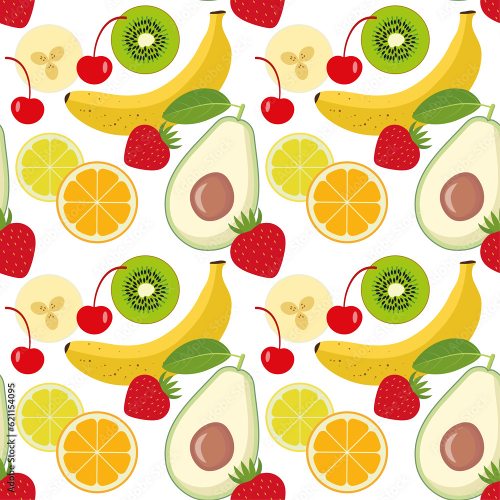 Fruit background. Seamless pattern - fruits on a white background Fruit background. Seamless pattern - fruits on a white background