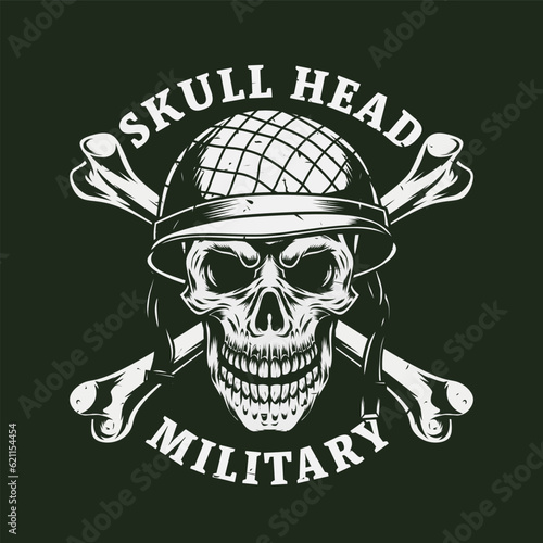 skull head military with cross bone vector drawing