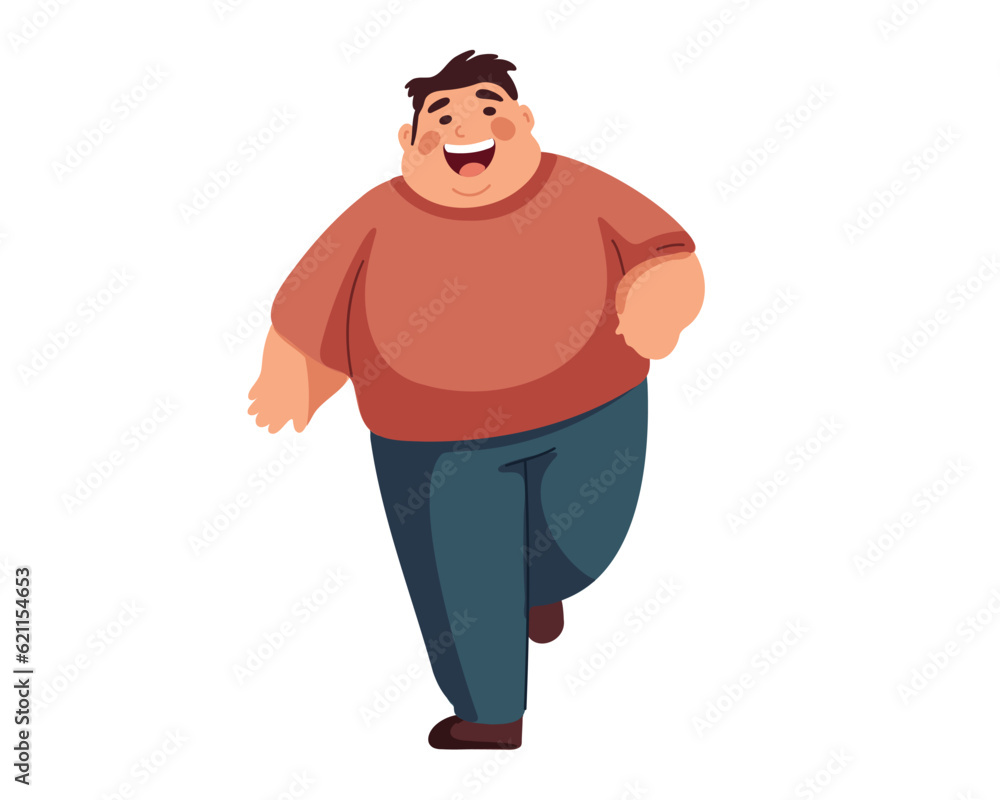 Happy fat man running on white background vector illustration