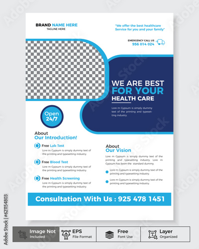 Modern And Corporate healthcare and medical cove a4 flyer design template for print Ready