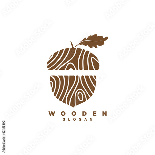Wooden texture acorn oak nut logo design vector for your brand or business
