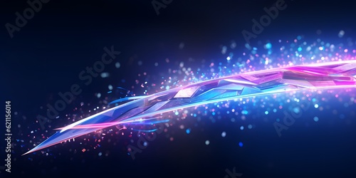 abstract neon arrow. Speed and technology concept. Glowing pink blue lines and bokeh lights, AI Generative