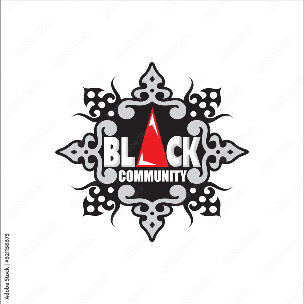 black community lettering vector with pattern background can be used as a sticker