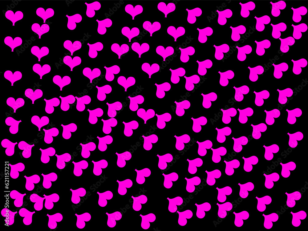 Abstract pink falling heart shapes on black background.