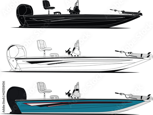Vector Line Art Illustration of a Fishing Boat